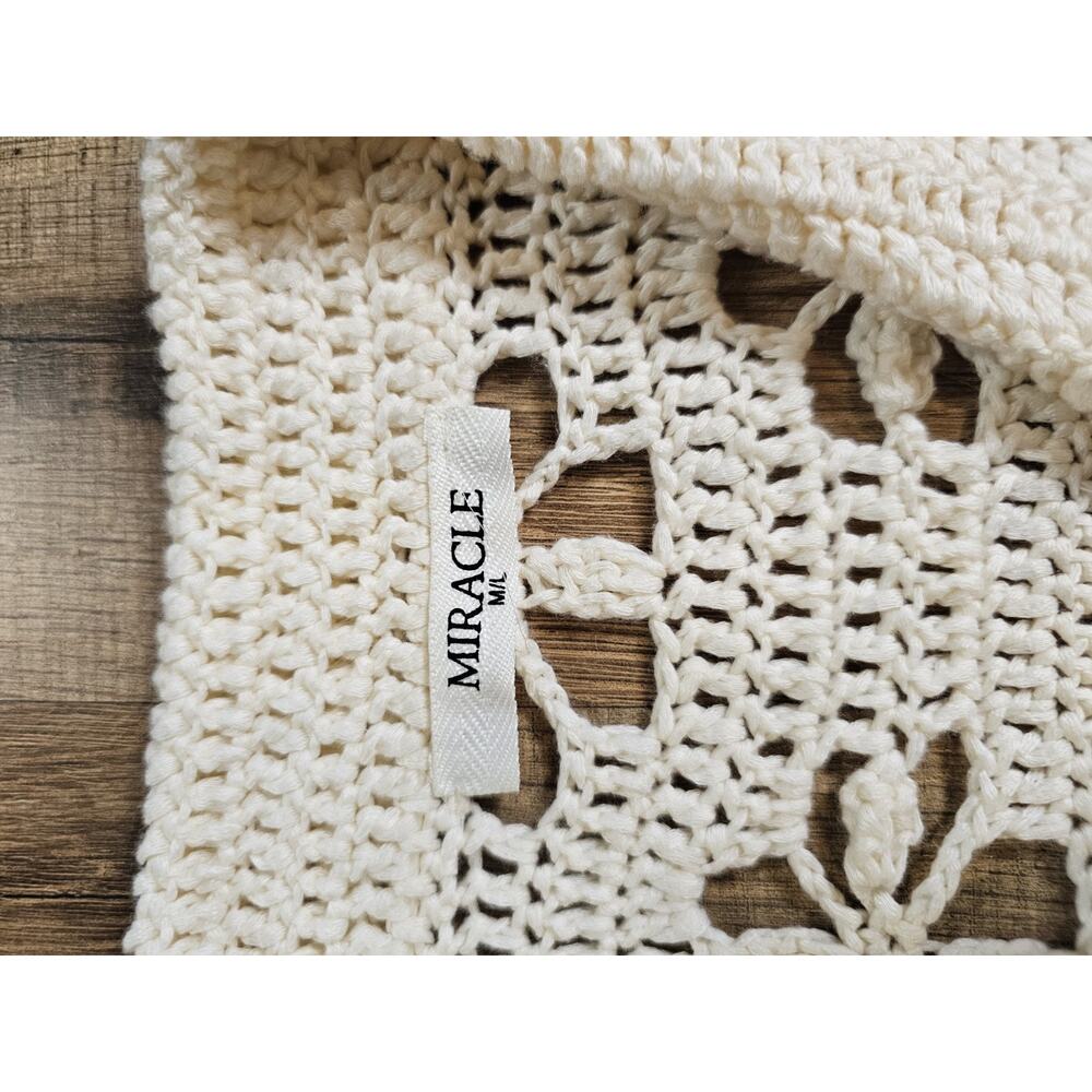 Miracle Floral Cream Crocheted Button Up Sweater Women's M/L Bohemian Festival - Picture 5 of 8